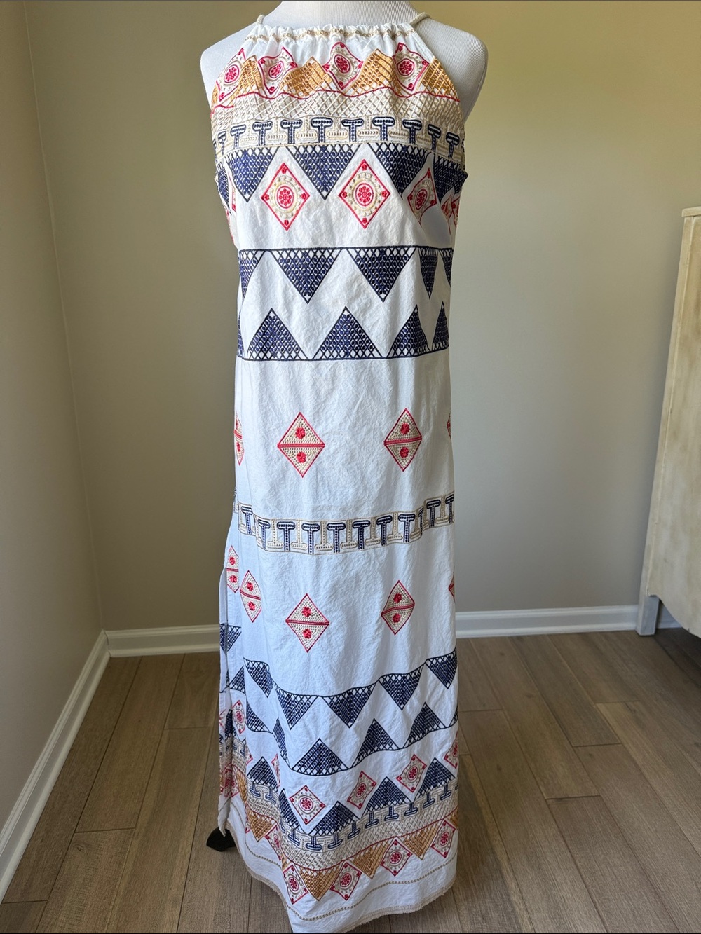 Embroidered Halter Maxi Dress